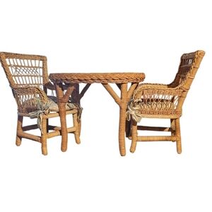 Vintage American Girl Doll Samantha Wicker Table Chairs Set 1989 Pleasant Compan